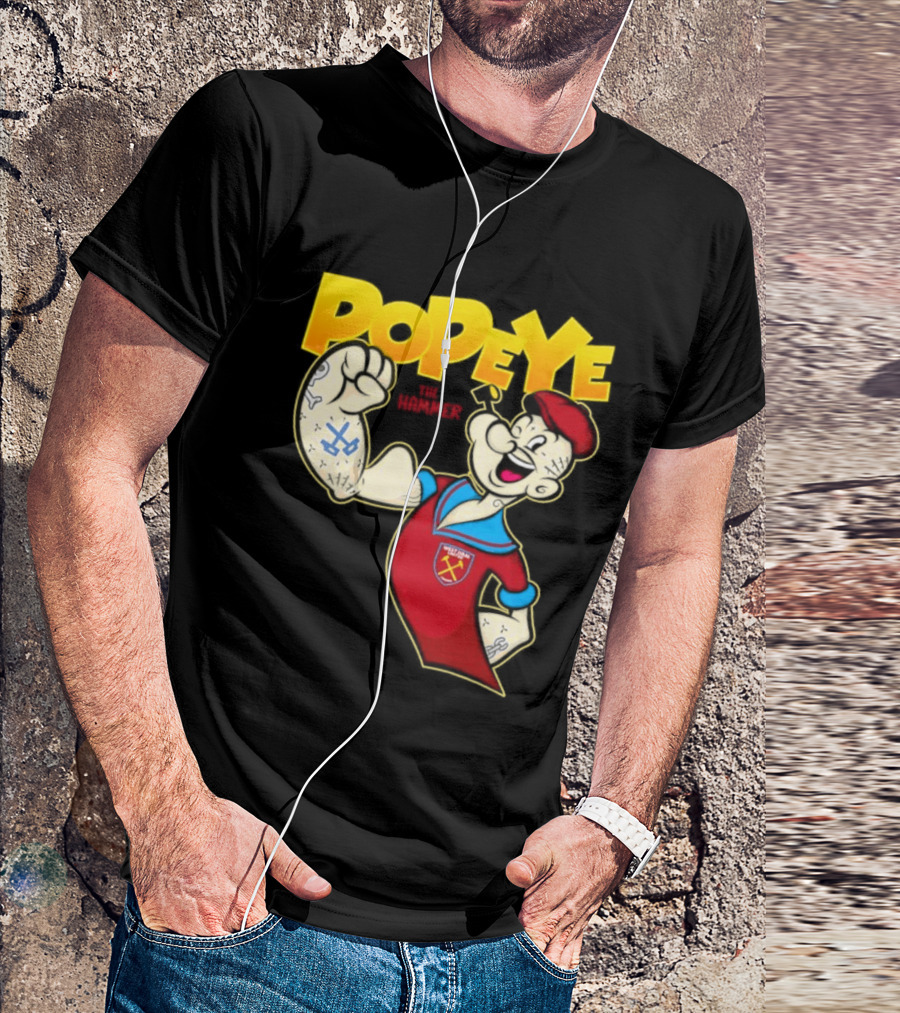 Popeye The Hammer West Ham United Crest Vintage Cartoon T-Shirt