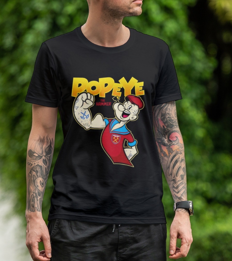 Popeye The Hammer West Ham United Crest Vintage Cartoon T-Shirt