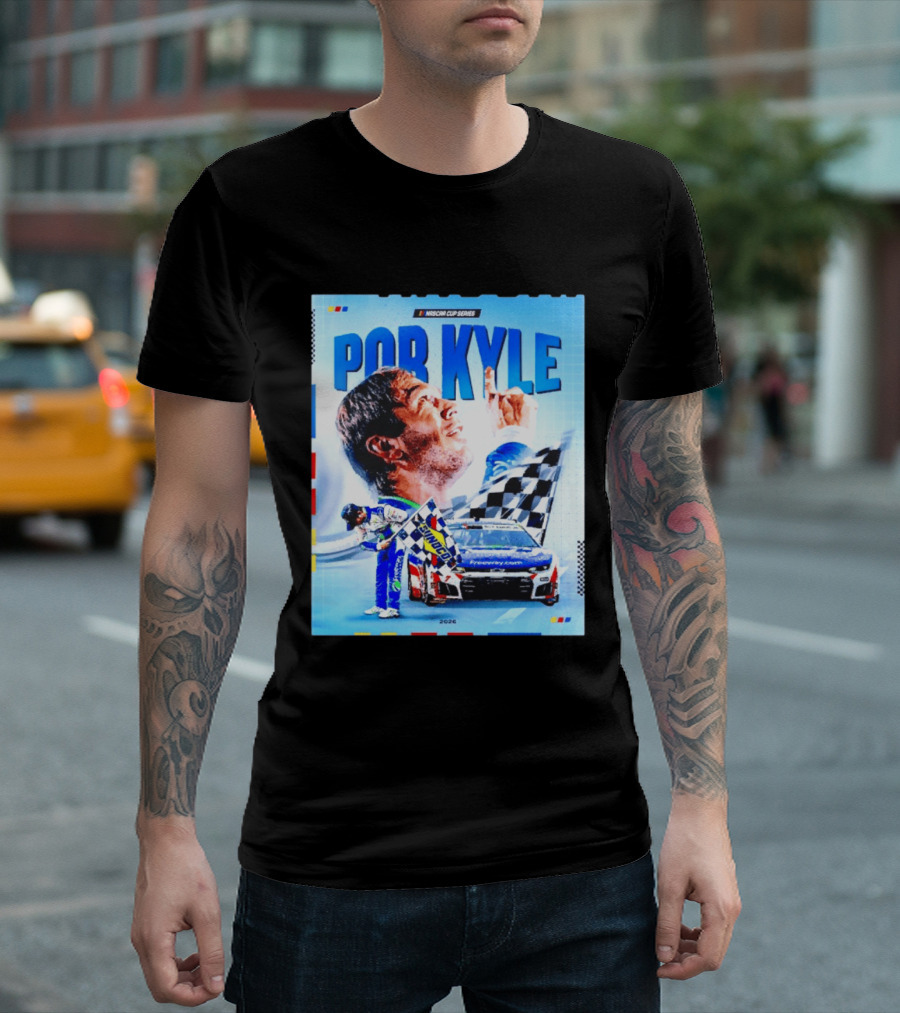 Nascar Cup Series Por Kyle 2026 Racing Celebration With Checkered Flag And Race Car T-Shirt