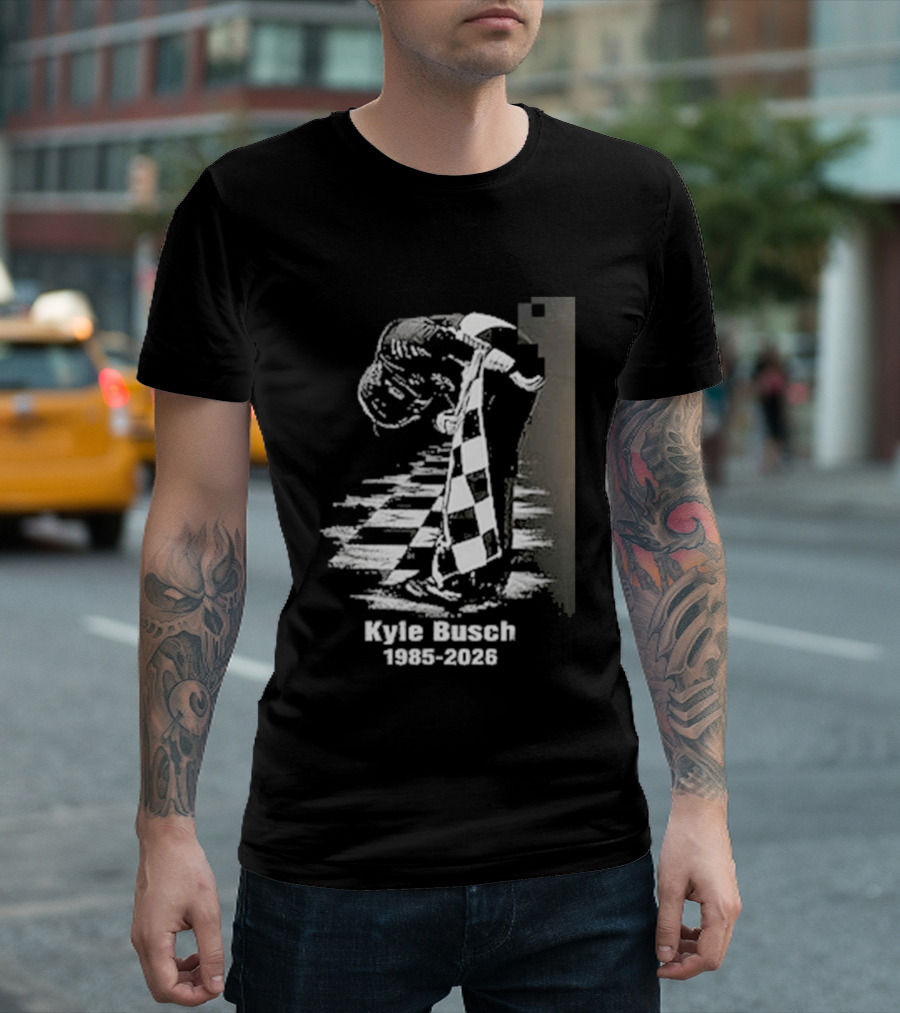 Kyle Busch 1985 2026 Racing Checkered Flag T-Shirt