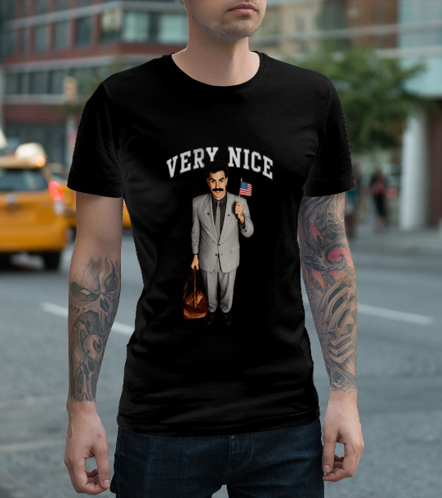 Sacha Baron Cohen Very Nice Borat Holding American Flag T-Shirt