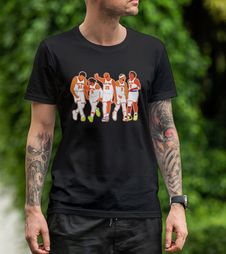 New York Knicks Karl Anthony Towns Jalen Brunson Mikal Bridges Josh Hart OG Anunoby Basketball Team Starting Five T-Shirt