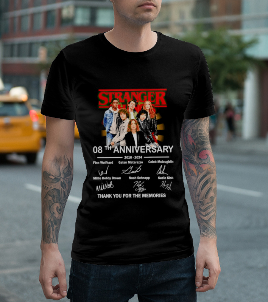 Stranger Things 08th Anniversary 2016 2024 Signatures Thank You For The Memories T-Shirt