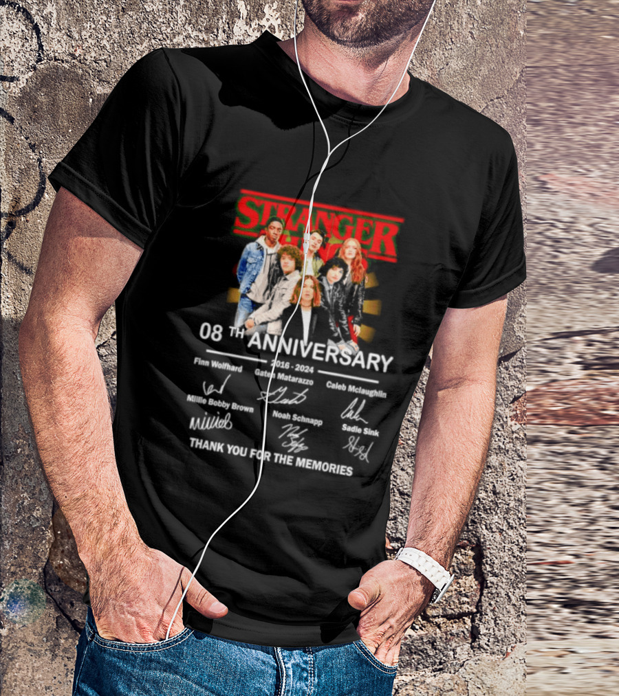 Stranger Things 08th Anniversary 2016 2024 Signatures Thank You For The Memories T-Shirt