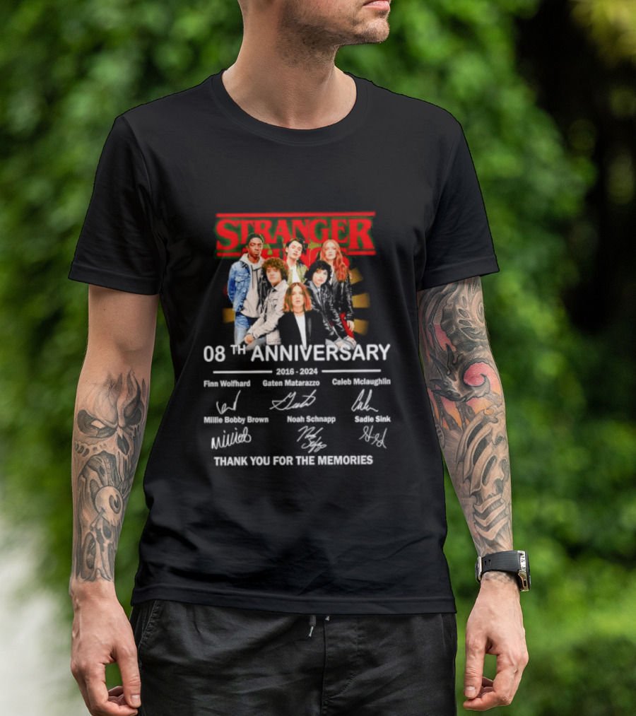 Stranger Things 08th Anniversary 2016 2024 Signatures Thank You For The Memories T-Shirt