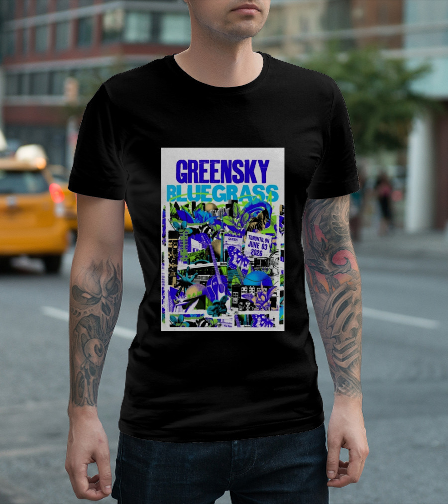 Greensky Bluegrass Toronto ON June 03 2026 Guitar Butterfly Cityscape T-Shirt