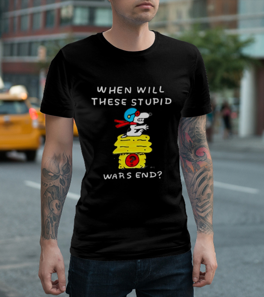 Snoopy When Will These Stupid Wars End Peanuts Woodstock Flying Ace T-Shirt