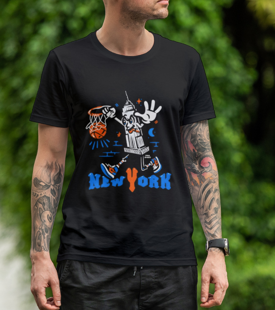 New York Knicks Empire State Building With Basketball And Sneakers T-Shirt