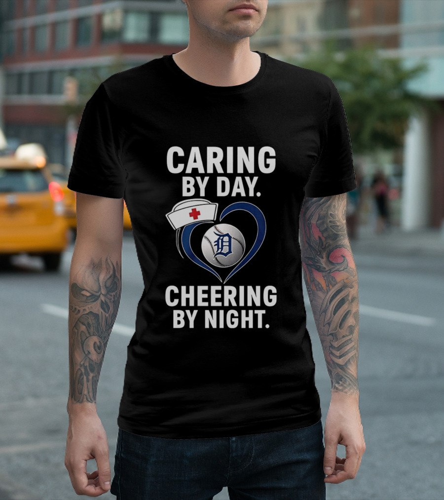 Caring By Day Nurse Baseball Fan Cheering By Night T-Shirt