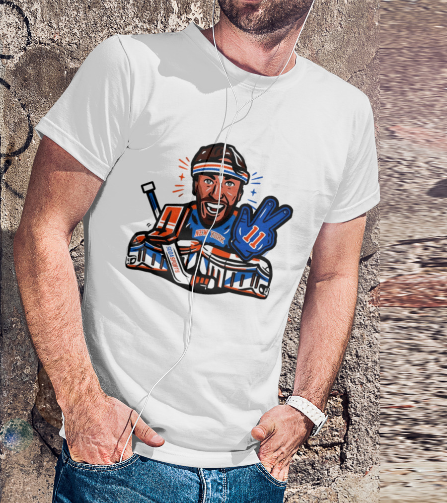 Mathew Barzal New York Islanders Hockey Illustration Player Number 13 Victory Gesture Sports Fan T-Shirt