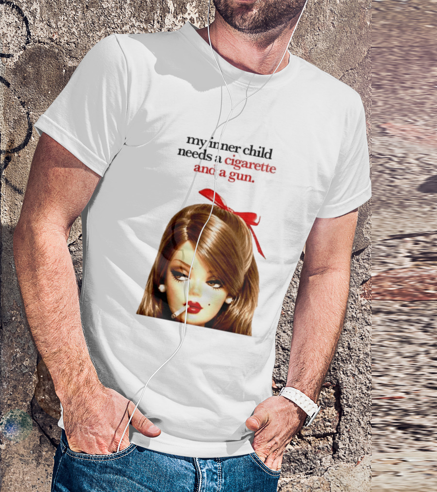 My Inner Child Needs A Cigarette And A Gun Doll Face Red Bow T-Shirt