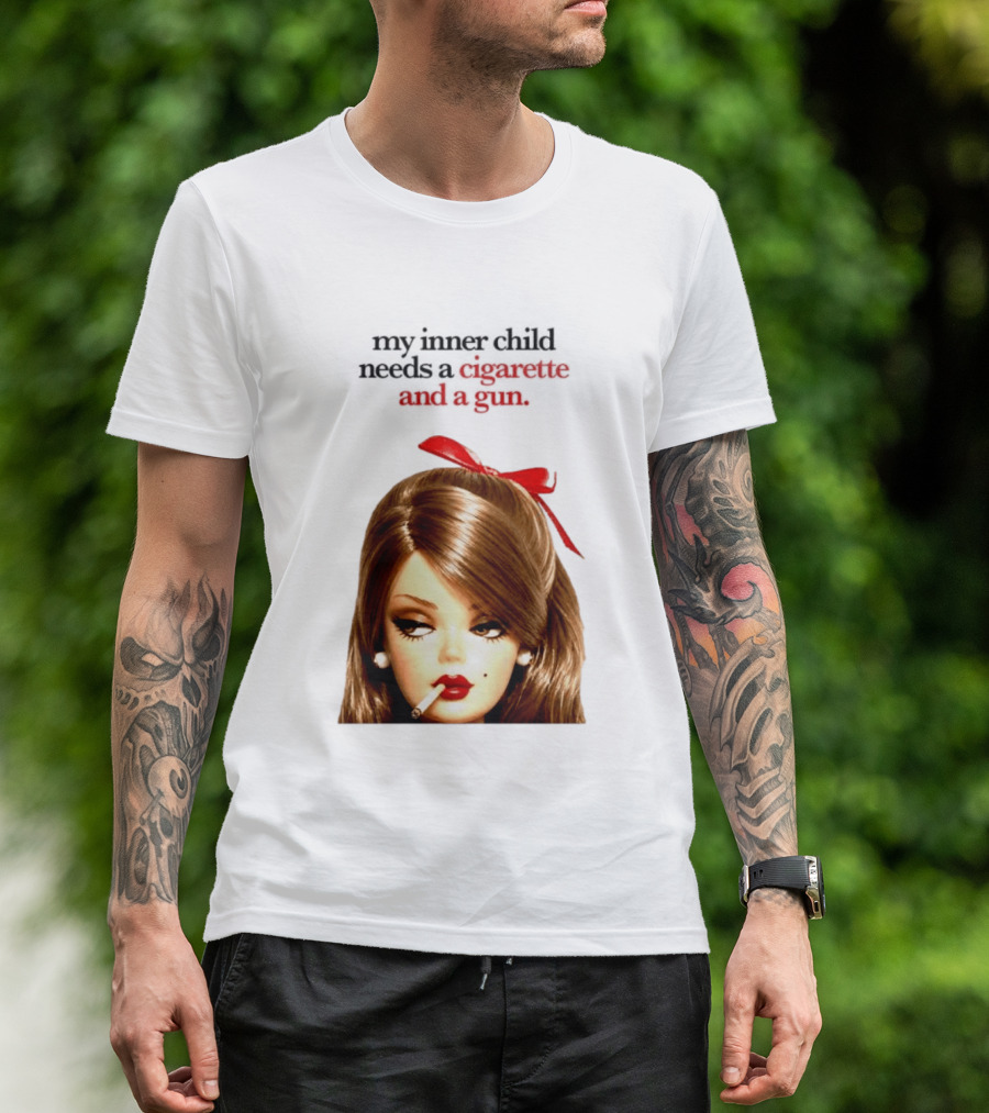 My Inner Child Needs A Cigarette And A Gun Doll Face Red Bow T-Shirt