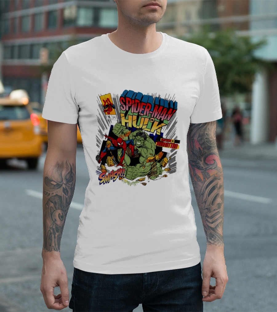 Spider Man Vs Hulk Mayhem Manhattan Marvel Smash 2026 Comic T-Shirt