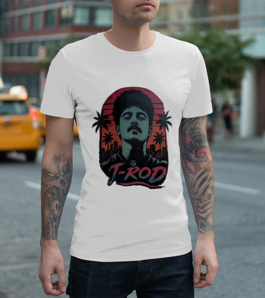 J ROD Miami Dolphins Vaporwave Aesthetic Neon Lights NFL T-Shirt
