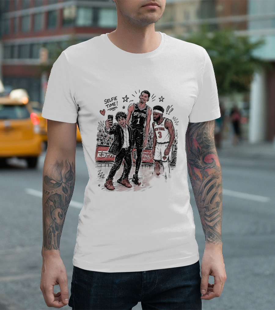 NY Knicks And San Antonio Spurs Selfie Time Finals Caricature T-Shirt