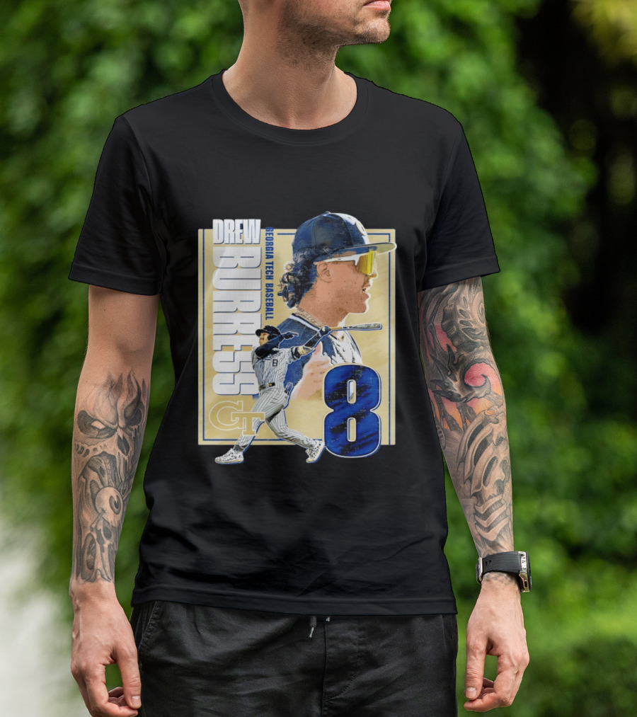 Drew Burress Georgia Tech Baseball Athlete Number 8 T-Shirt