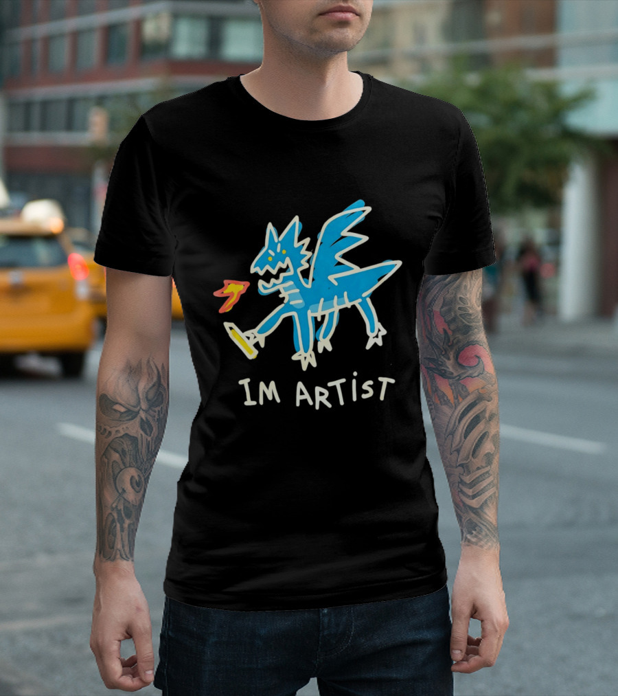 IM Artist Dragon Blue Winged Creature Fire Brush T-Shirt