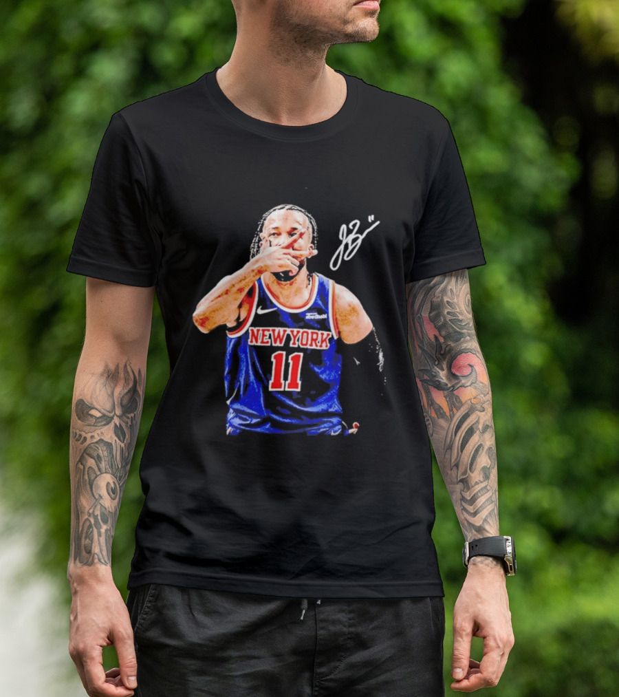 Jalen Brunson New York Knicks 11 JB Basketball Celebration Blue T-Shirt