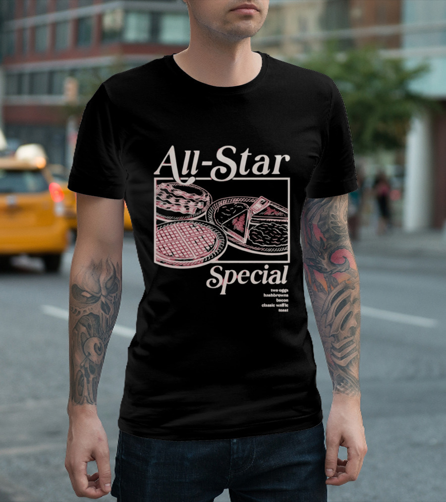 All Star Special Breakfast Two Eggs Hashbrowns Bacon Waffle Toast T-Shirt