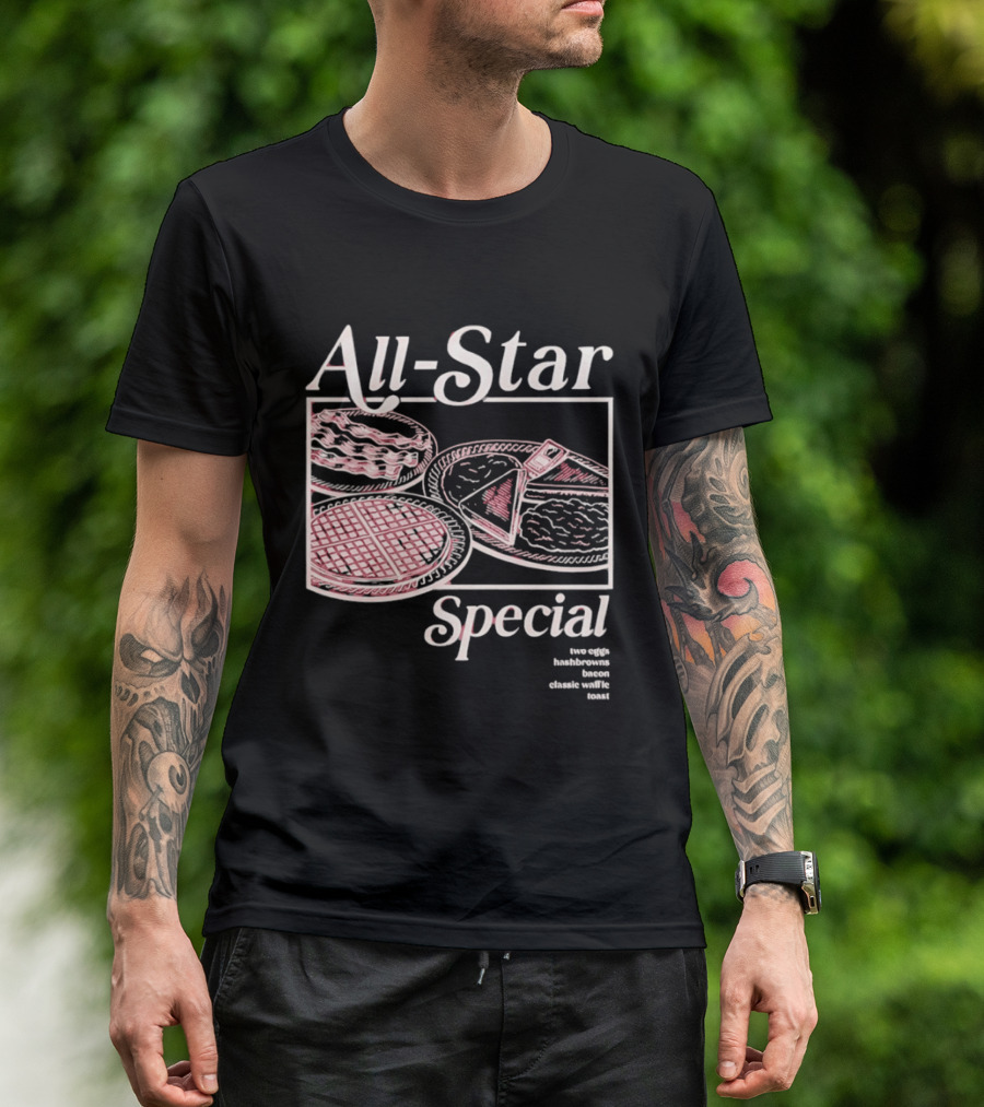 All Star Special Breakfast Two Eggs Hashbrowns Bacon Waffle Toast T-Shirt