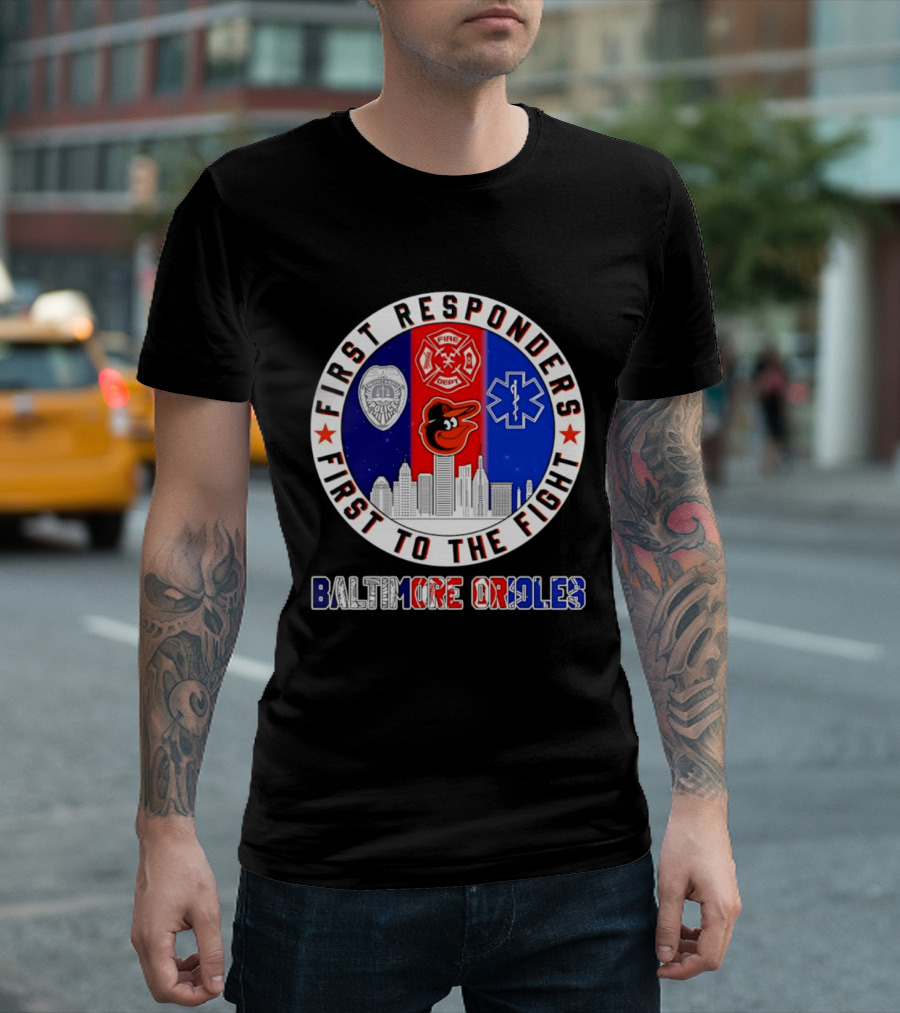First Responders Baltimore Orioles City Skyline T-Shirt