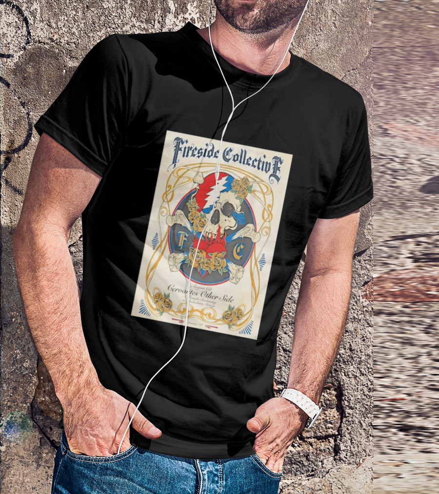 Fireside Collective Cervantes Other Side August 6th A Fireside Reckoning W Shakedown Strings Skull Roses T-Shirt
