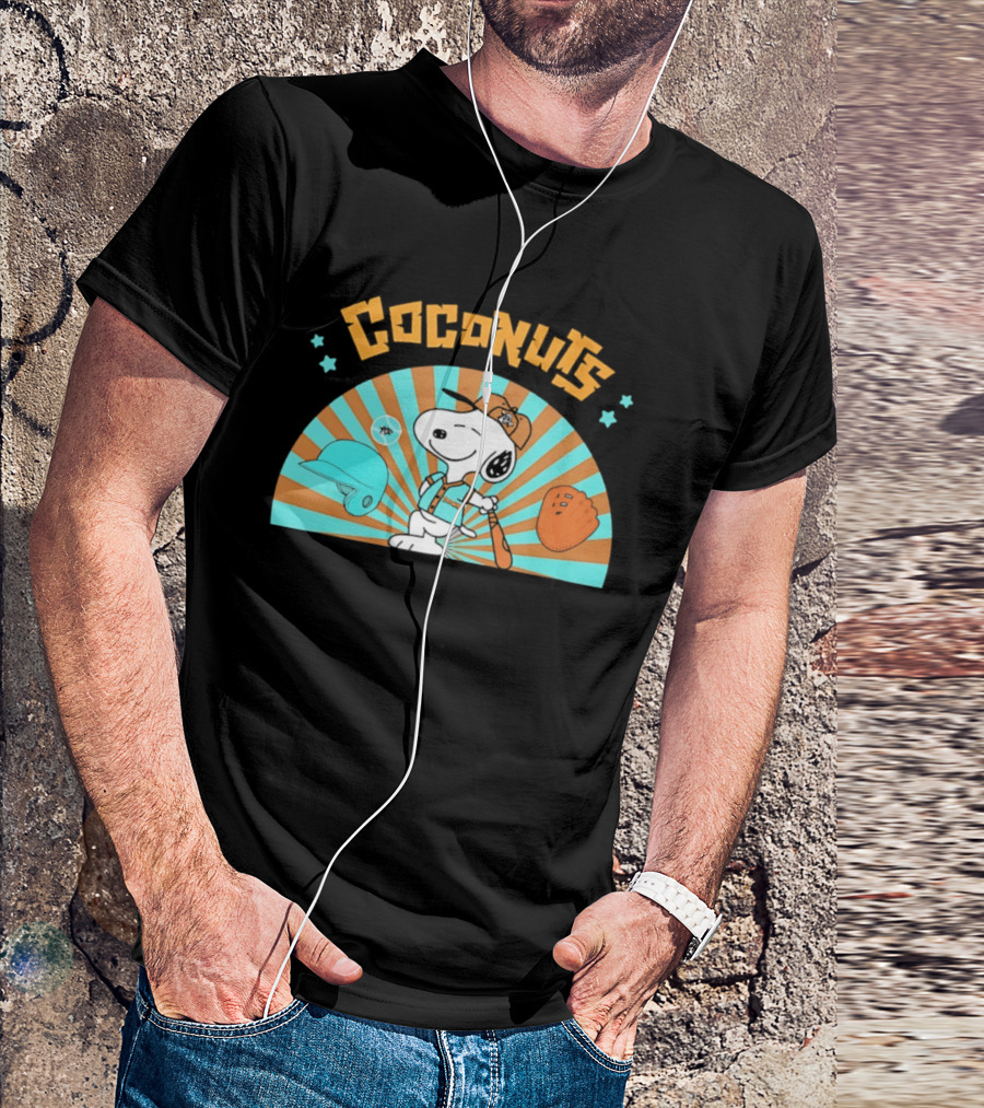 Snoopy Coconuts Baseball Player Cartoon Dog Peanuts Charlie Brown T-Shirt