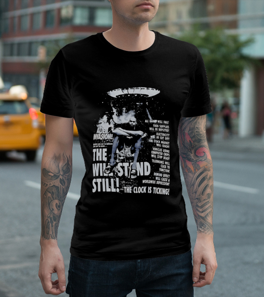 LeBron James The End Will Stand Still Is Ticking UFO Alien Invasion Los Angeles Lakers Worldwide Depression T-Shirt