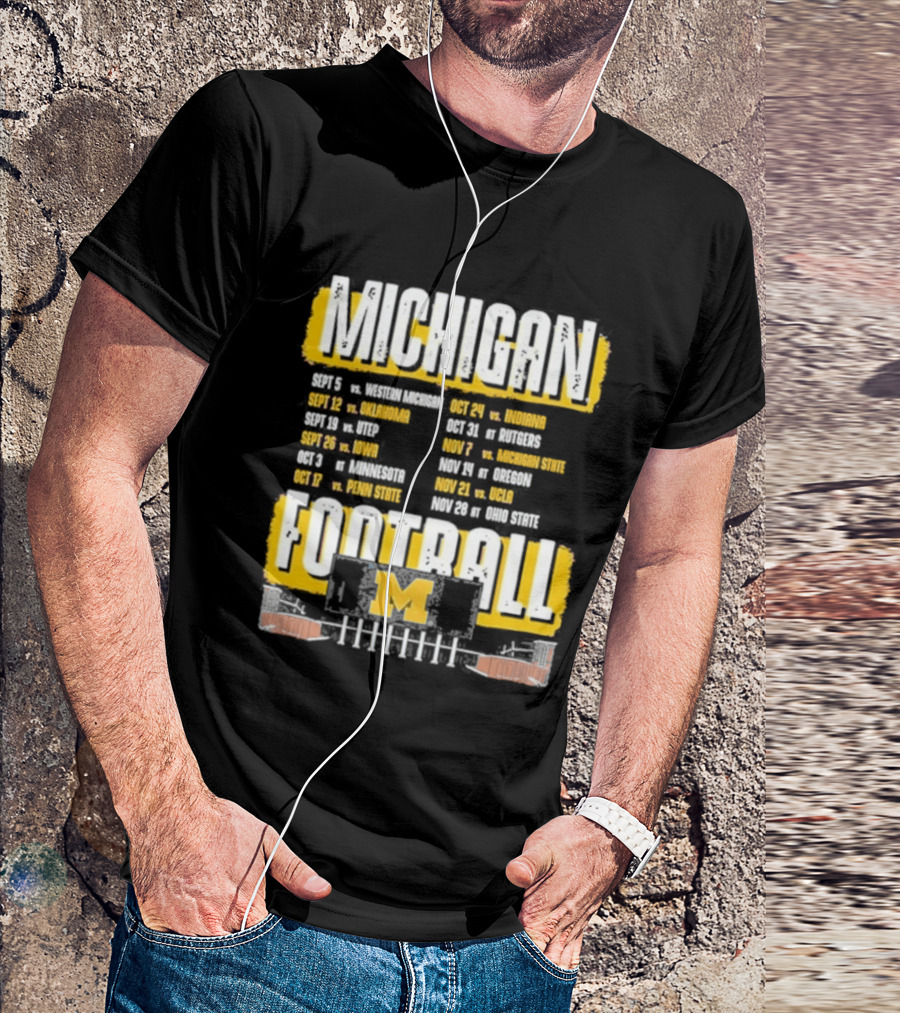 Michigan Football Big Ten Conference Schedule Ann Arbor Stadium Route Eateries And Landmarks T-Shirt