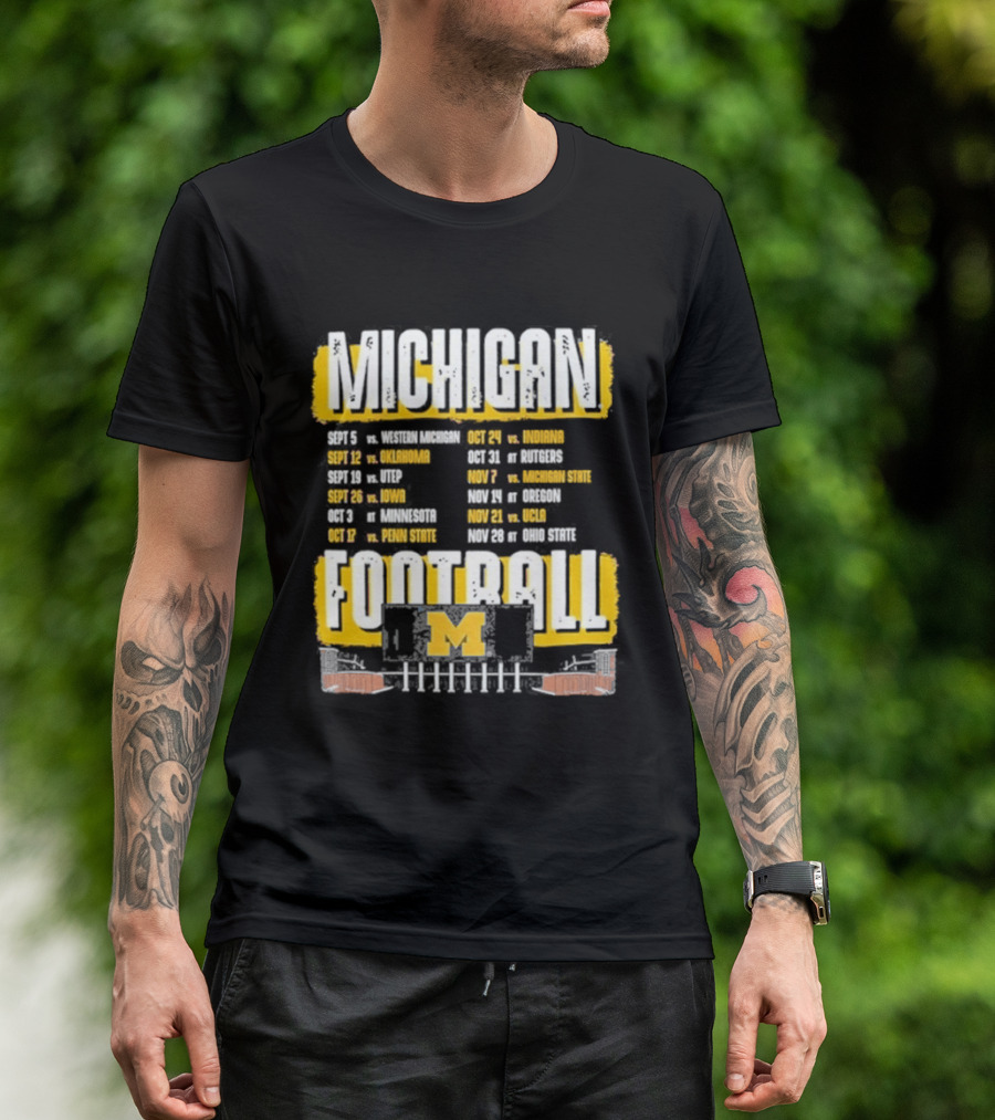 Michigan Football Big Ten Conference Schedule Ann Arbor Stadium Route Eateries And Landmarks T-Shirt