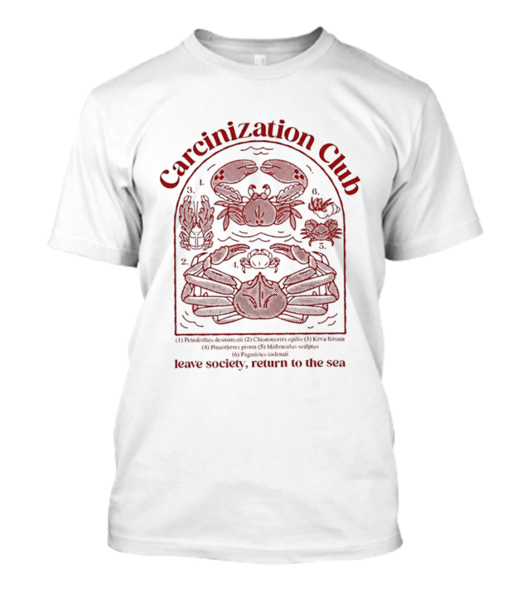 Carcinization Club Petrolisthes Chionoecetes Leave Society Return To The Sea T-Shirt
