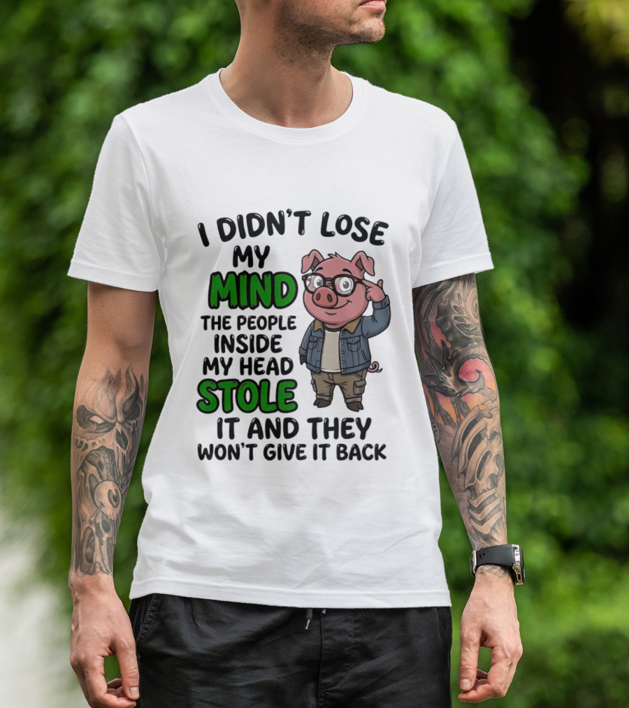 I Didn't Lose My Mind Funny Pig Cartoon People Inside My Head Stole It And They Won't Give It Back T-Shirt