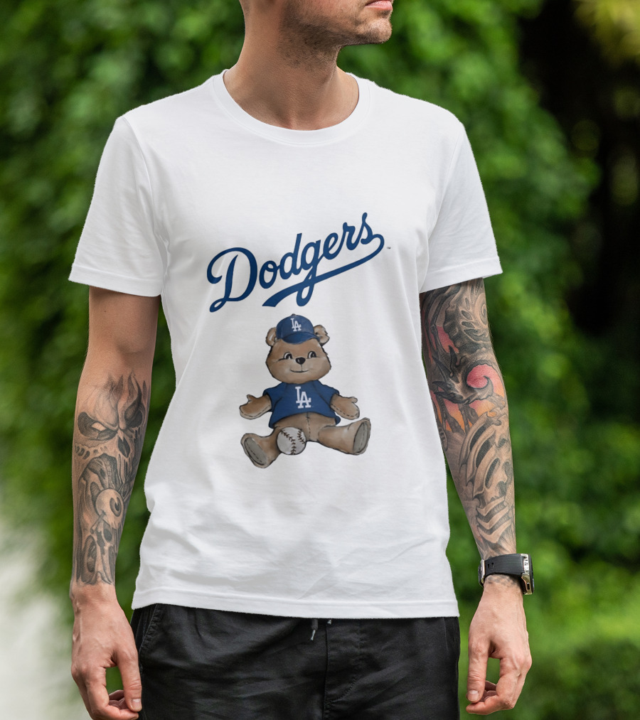 Los Angeles Dodgers Teddy Bear With Baseball And Dodgers LA Cap T-Shirt