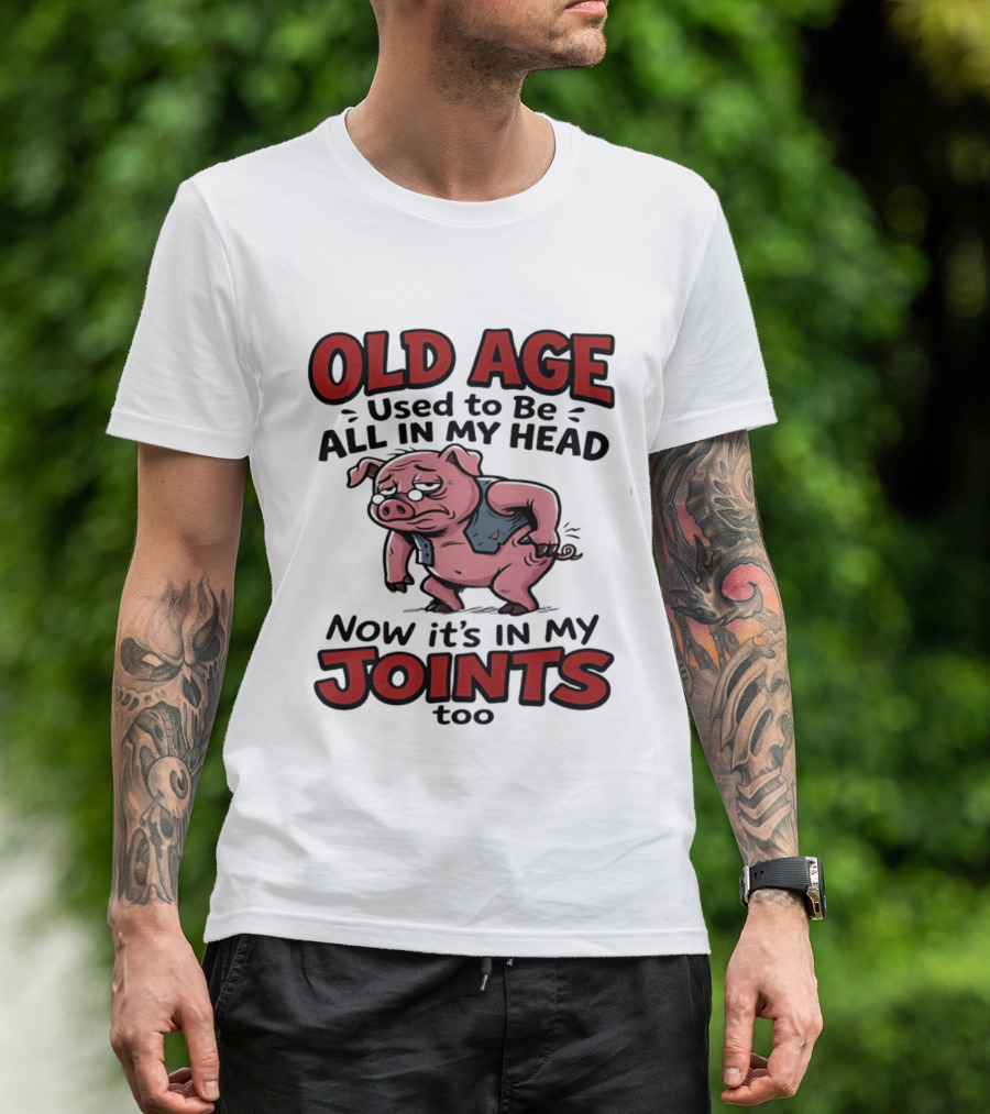 Old Age Used To Be All In My Head Now It's In My Joints Too Pig T-Shirt