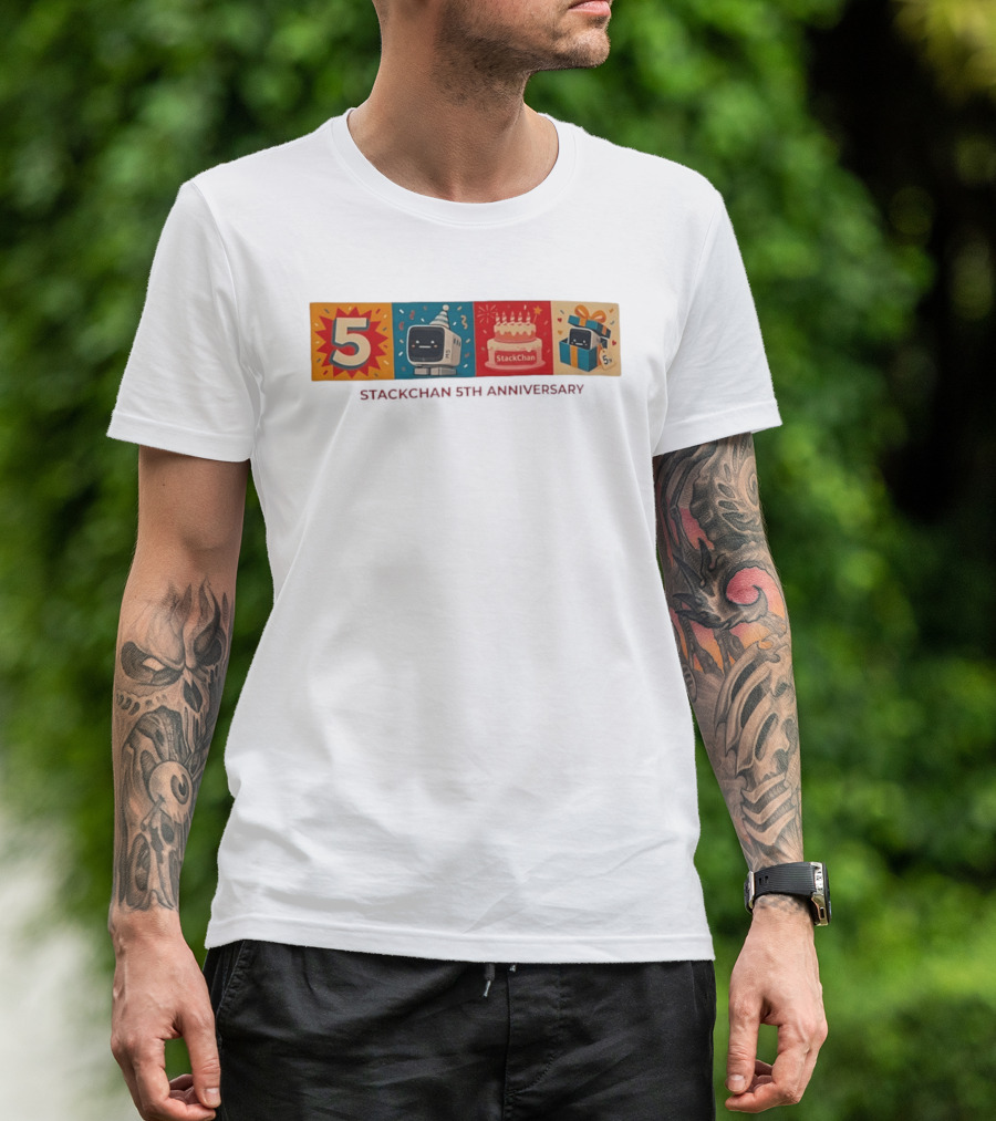 StackChan 5th Anniversary Celebration Cake Gift Box With Party Hat And Confetti T-Shirt