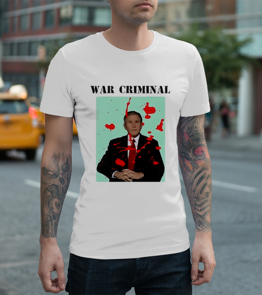 George W. Bush War Criminal Red Paint Splatter Image T-Shirt