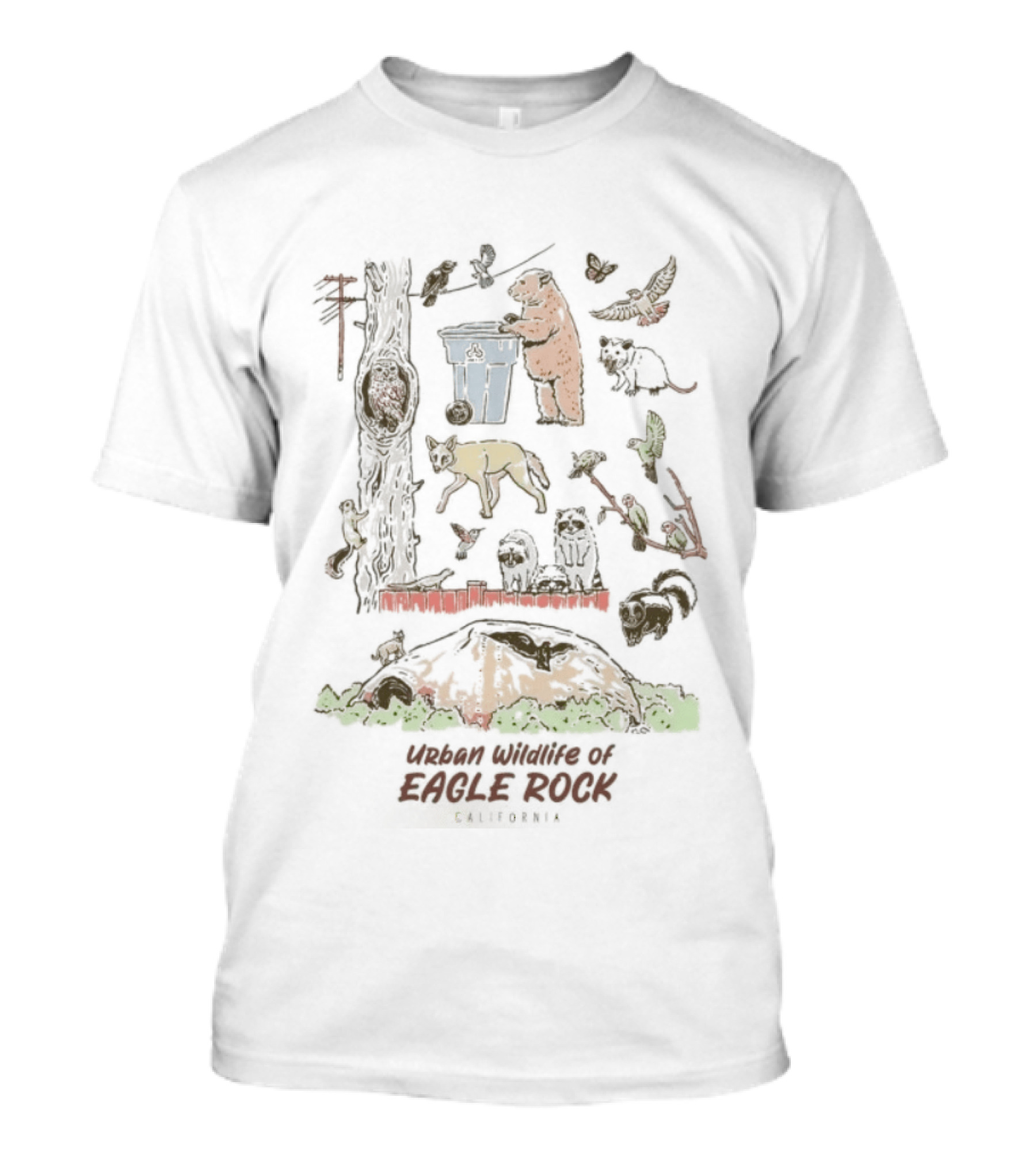 Urban Wildlife Of Eagle Rock California Nature Scene With Bears And Animals T-Shirt