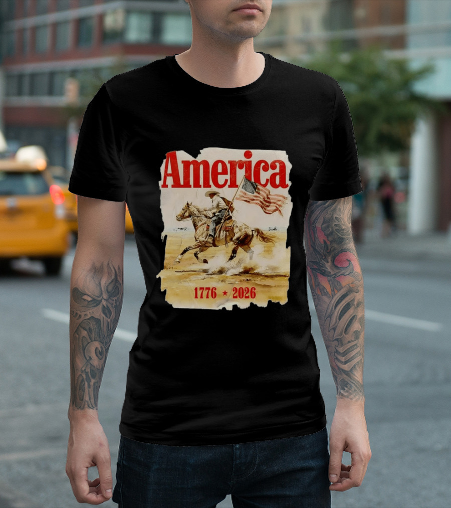 America 1776 2026 Cowboy Horse American Flag Iconic Historical T-Shirt