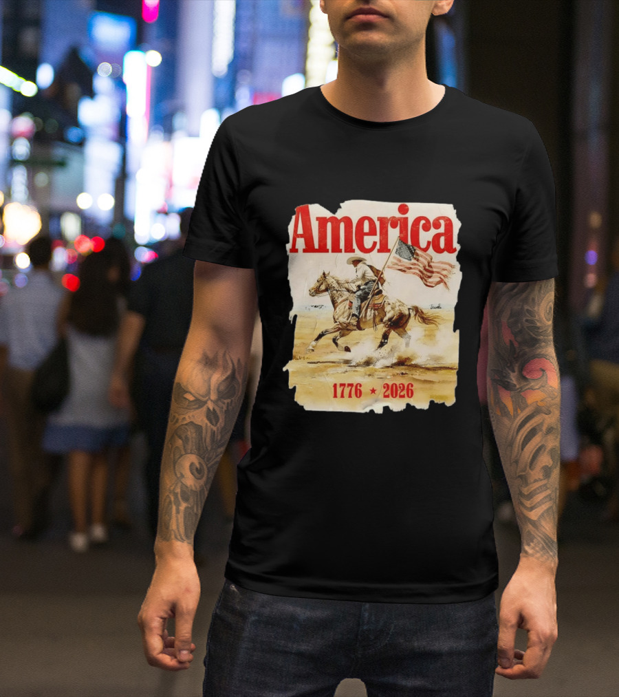 America 1776 2026 Cowboy Horse American Flag Iconic Historical T-Shirt