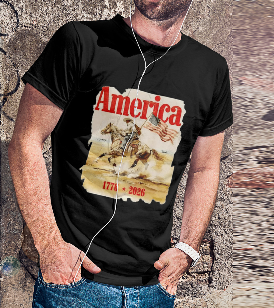 America 1776 2026 Cowboy Horse American Flag Iconic Historical T-Shirt