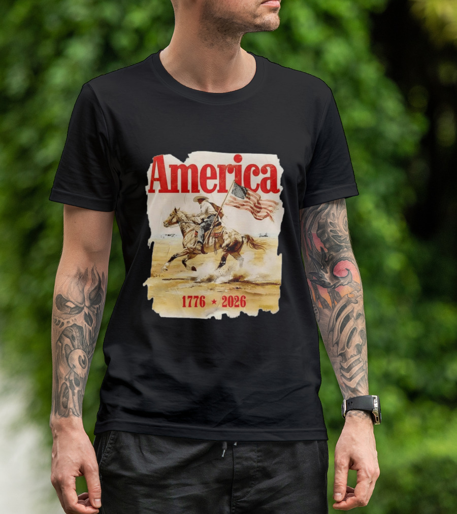 America 1776 2026 Cowboy Horse American Flag Iconic Historical T-Shirt