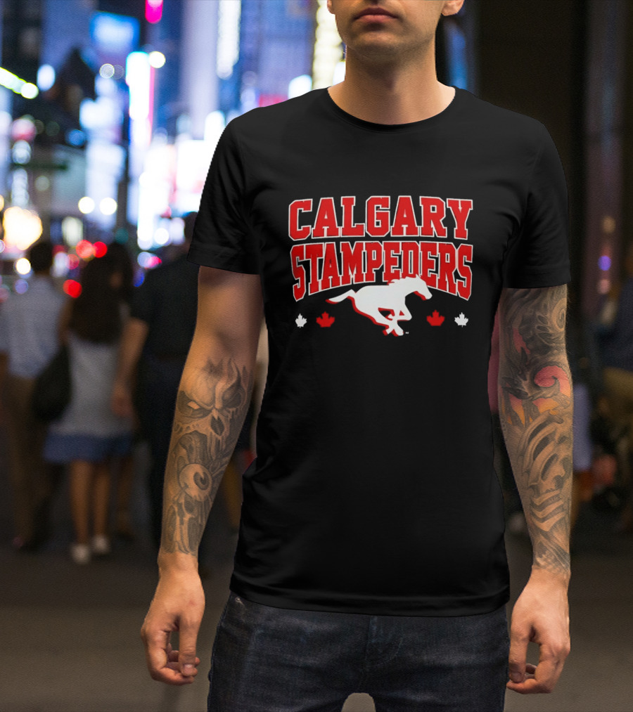Calgary Stampeders Running Horse Maple Leaf Red Team Spirit T-Shirt