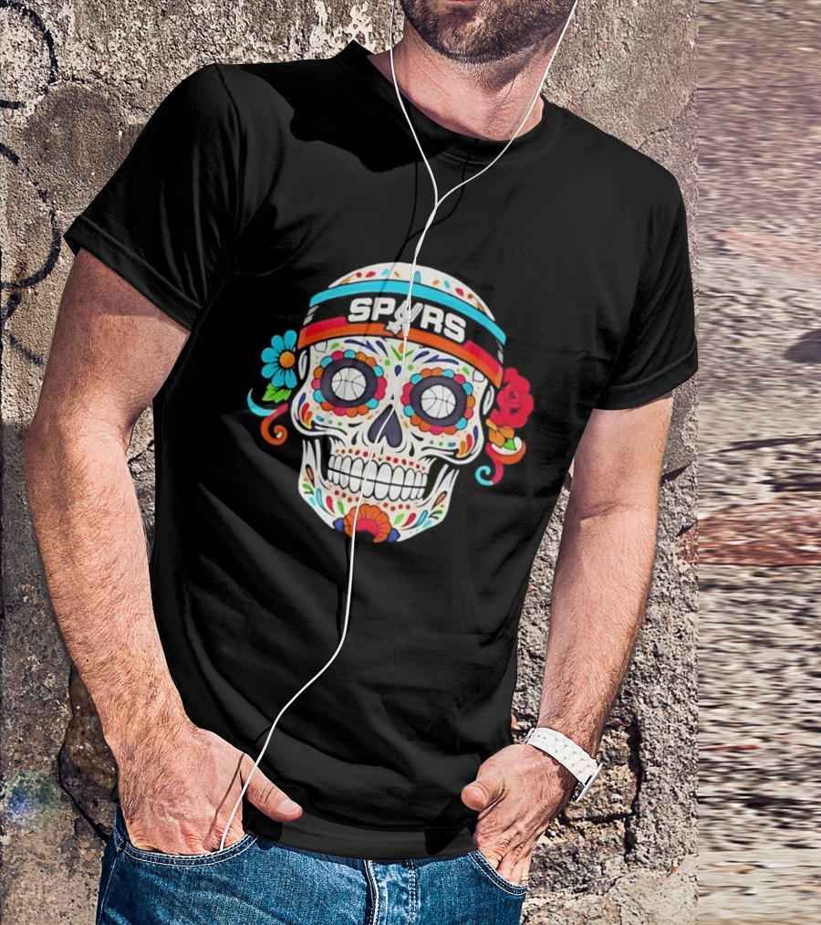 San Antonio Spurs Sugar Skull Day Of The Dead Basketball Fan T-Shirt