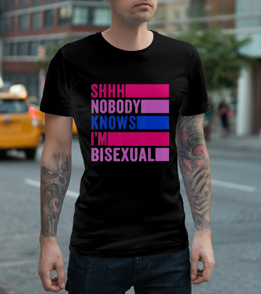 Shhh Nobody Knows I'm Bisexual Bright Colorful Text Pride T-Shirt