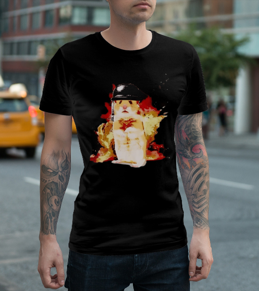 Shocked Hamster Military Helmet Watercolor Explosion T-Shirt