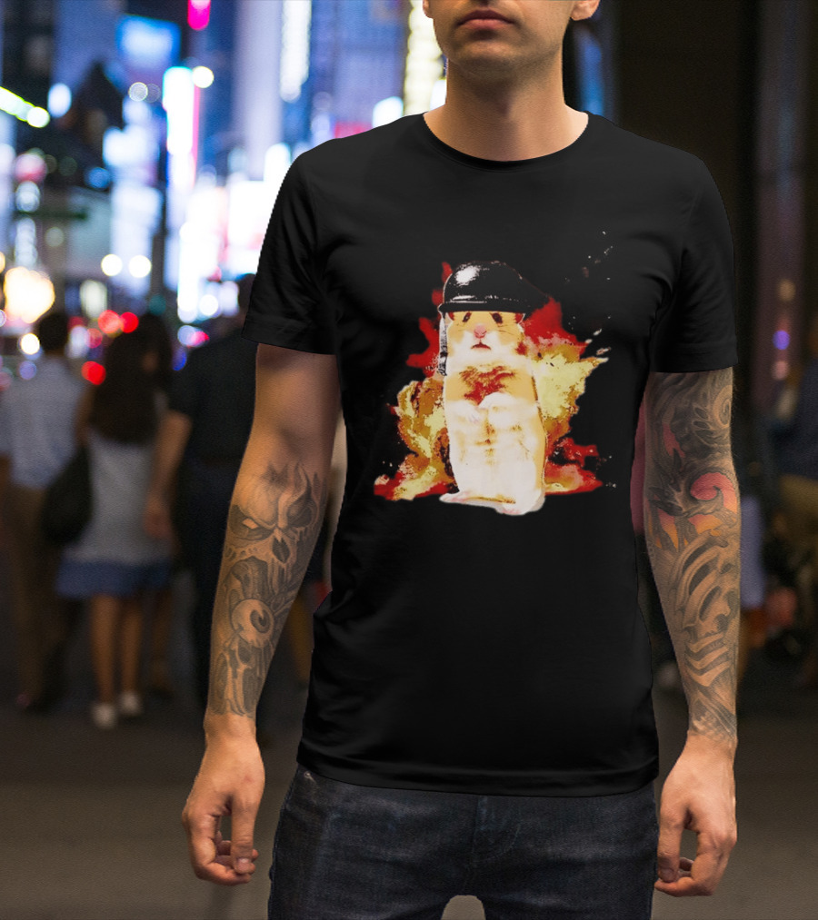 Shocked Hamster Military Helmet Watercolor Explosion T-Shirt