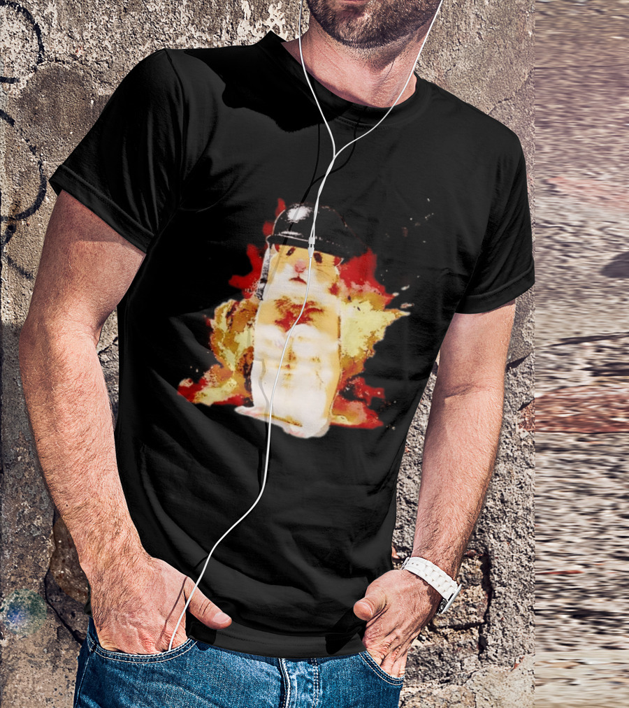 Shocked Hamster Military Helmet Watercolor Explosion T-Shirt