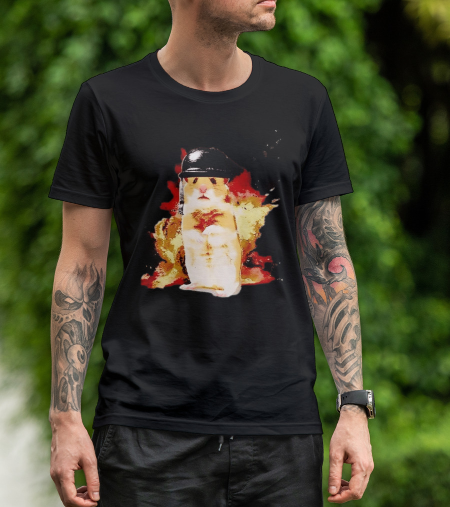 Shocked Hamster Military Helmet Watercolor Explosion T-Shirt