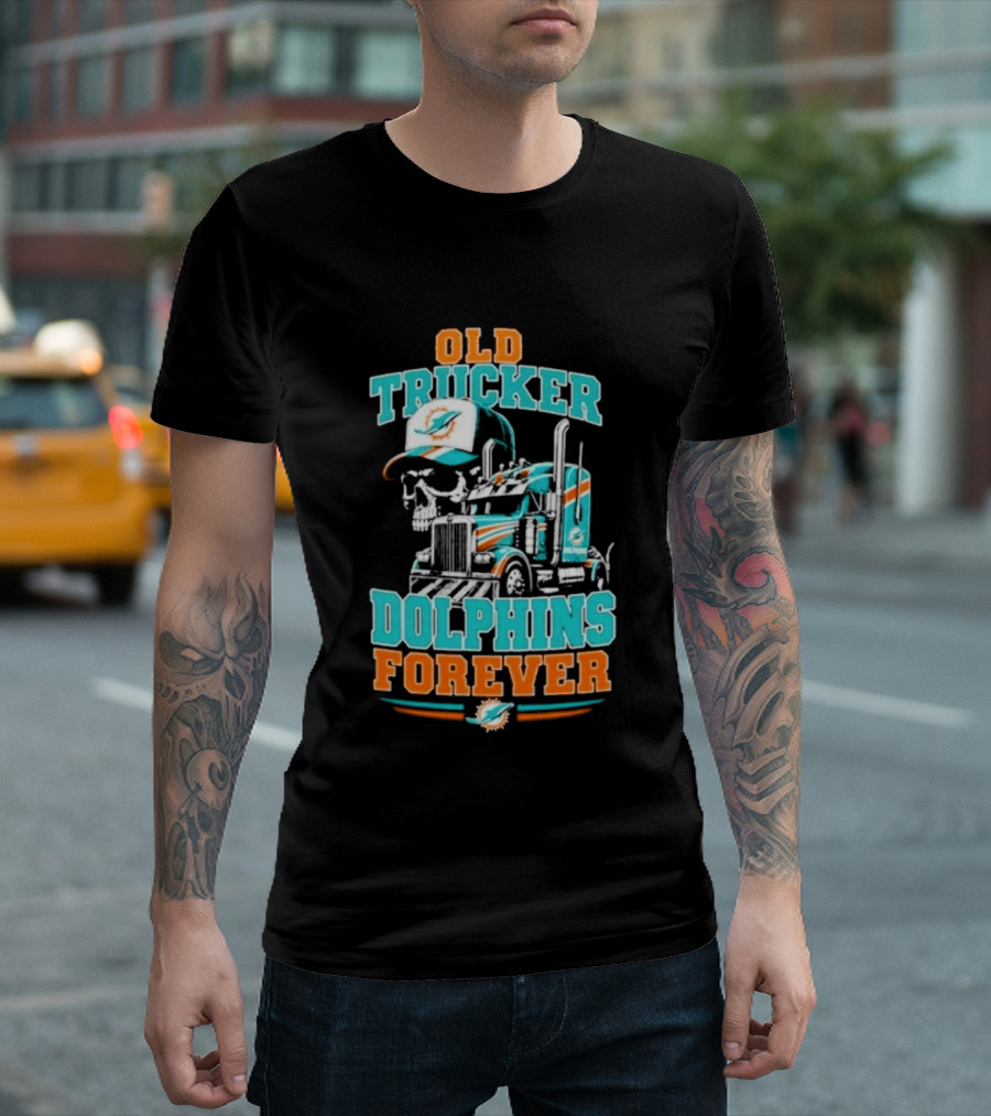 Old Trucker Dolphins Forever Skull T-Shirt