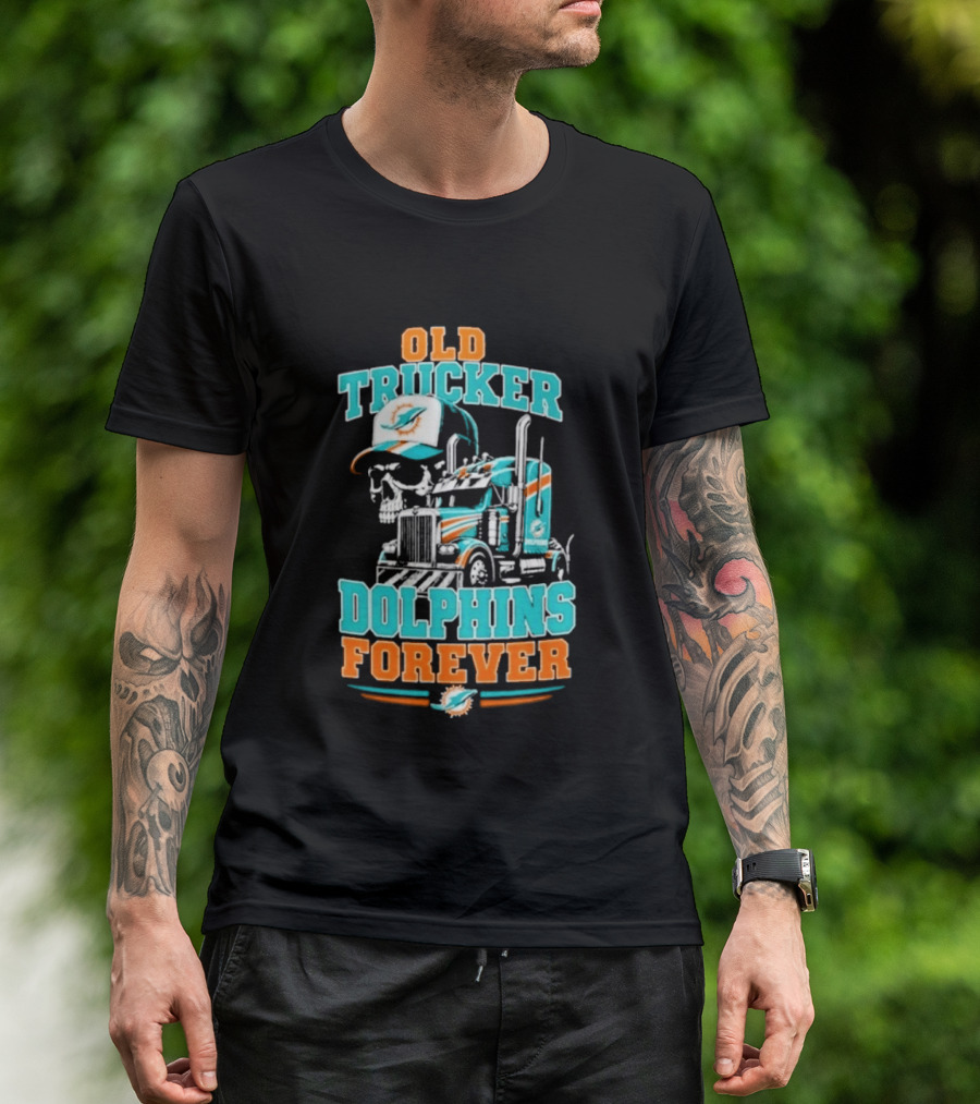 Old Trucker Dolphins Forever Skull T-Shirt